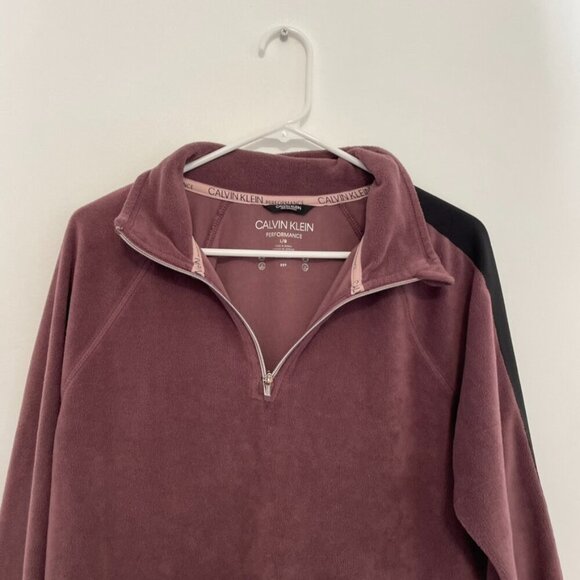 CALVIN KLEIN PERFORMANCE Half Zip Logo Top Purple Fleece 1/2 Zip Crop Sweatshirt - Picture 5 of 15